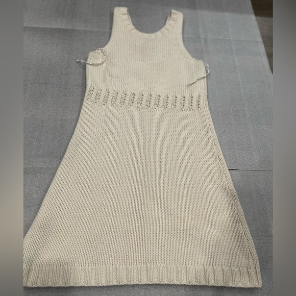[S]Trovata Off White Cashmere Blend Chunk Knit Tank Sweater Dress Crochet - Picture 8 of 9
